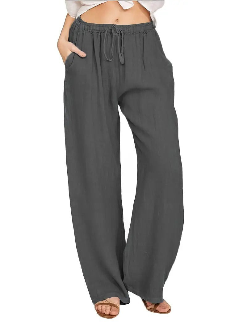 Women's Loose Linen Trousers with Elastic Waistband and Side Pockets Chic und Stil
