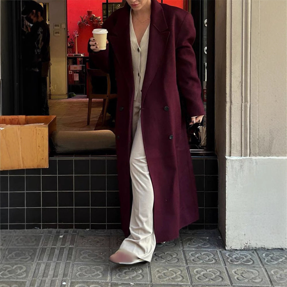 Ladies Elegant Oversized Wool Coat with Double Knot Closure Lune London
