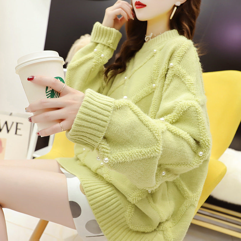 Sweat à col rond oversize pour femmes avec motif structuré et décorations en perles Chic & Stil