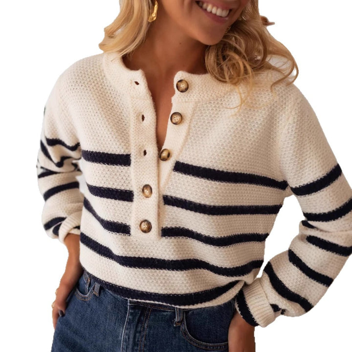 Ladies high-quality striped knit sweater with button detail and relaxed fit Lune London