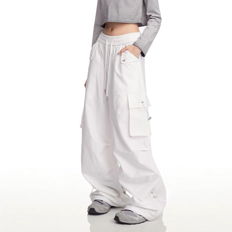 Women's Fashion Cargo Pants with Side Pockets and Adjustable Waist