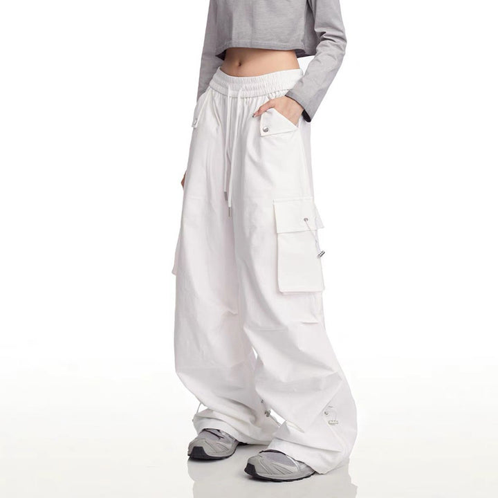 Women's Fashion Cargo Pants with Side Pockets and Adjustable Waist