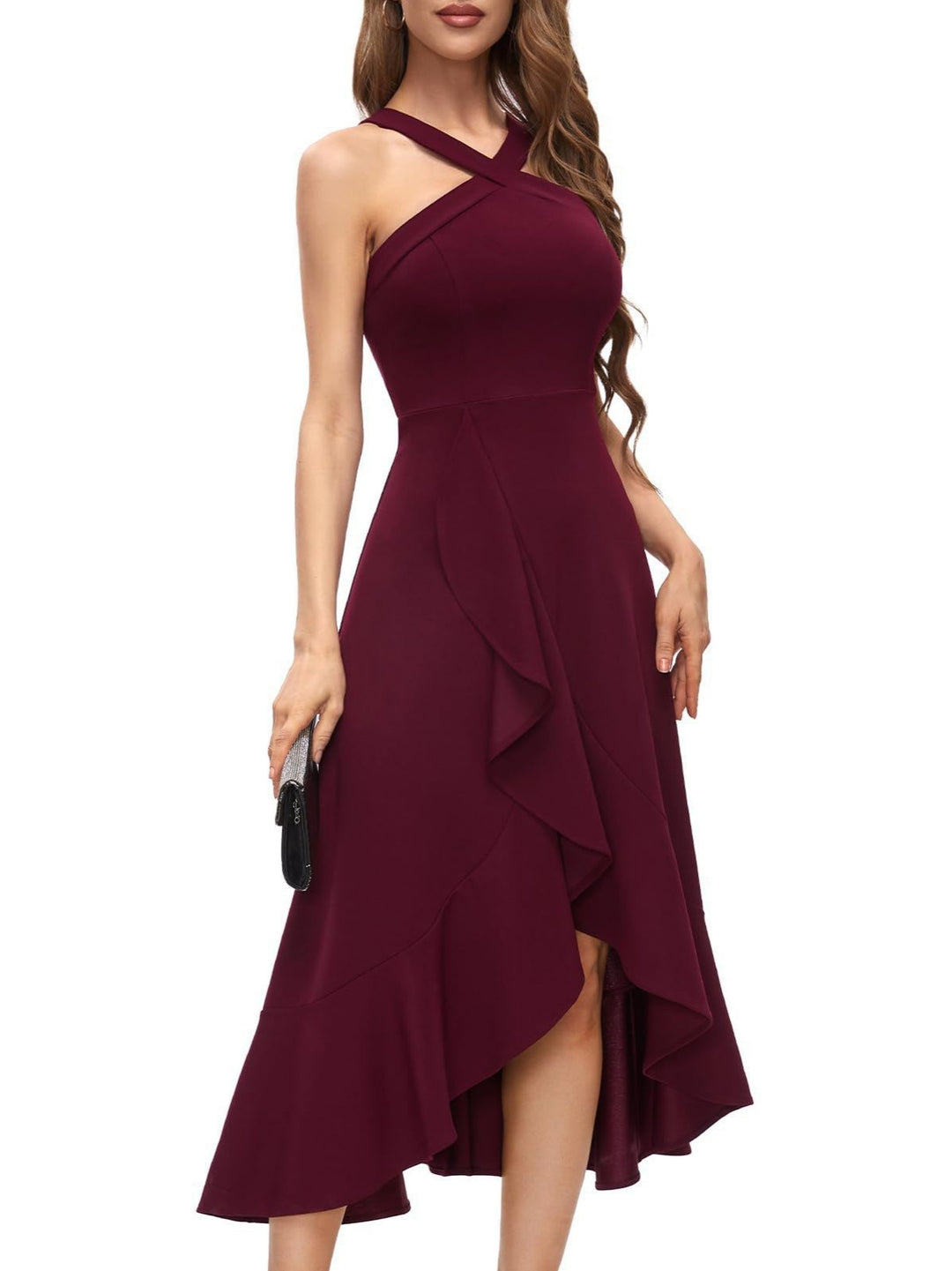 Asymmetrical long evening dress for women with draping Lune London
