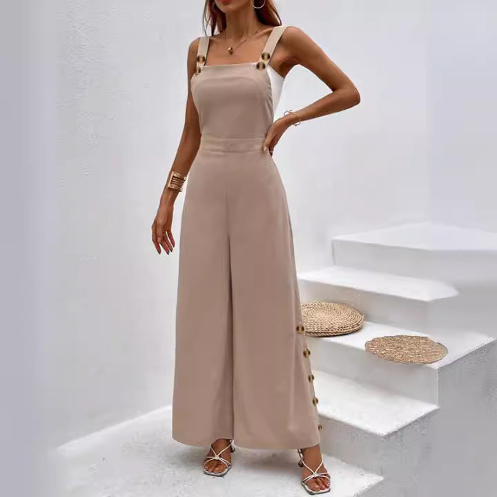 Trendy women's jumpsuit with elegant button details and wide legs Lune London