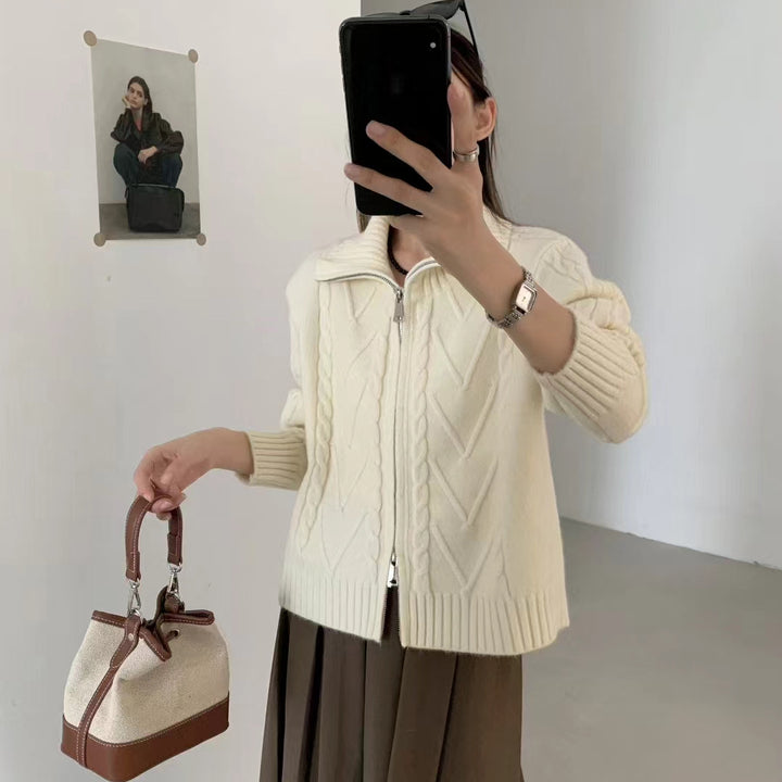 Cardigan femme avec structure en tricot torsadé et col haut Chic & Stil