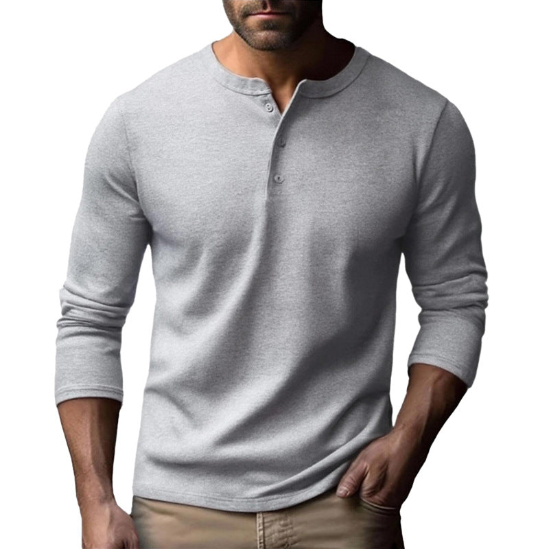 Men's Long Sleeve Henley Shirt in Breathable Cotton Blend Lune London