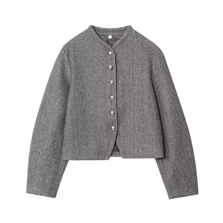 Veste élégante courte pour femmes en mélange de laine fine avec des boutons scintillants Chic & Stil