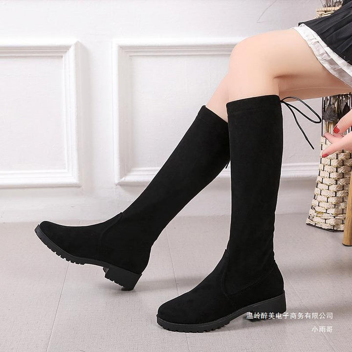 Knee-high women's boots with a velvety surface and adjustable lace detail Lune London