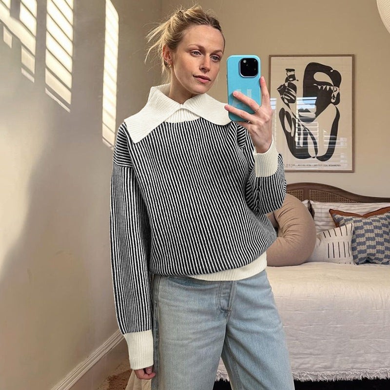 Pull femme avec motif rayé à la mode et col élégant Chic & Stil