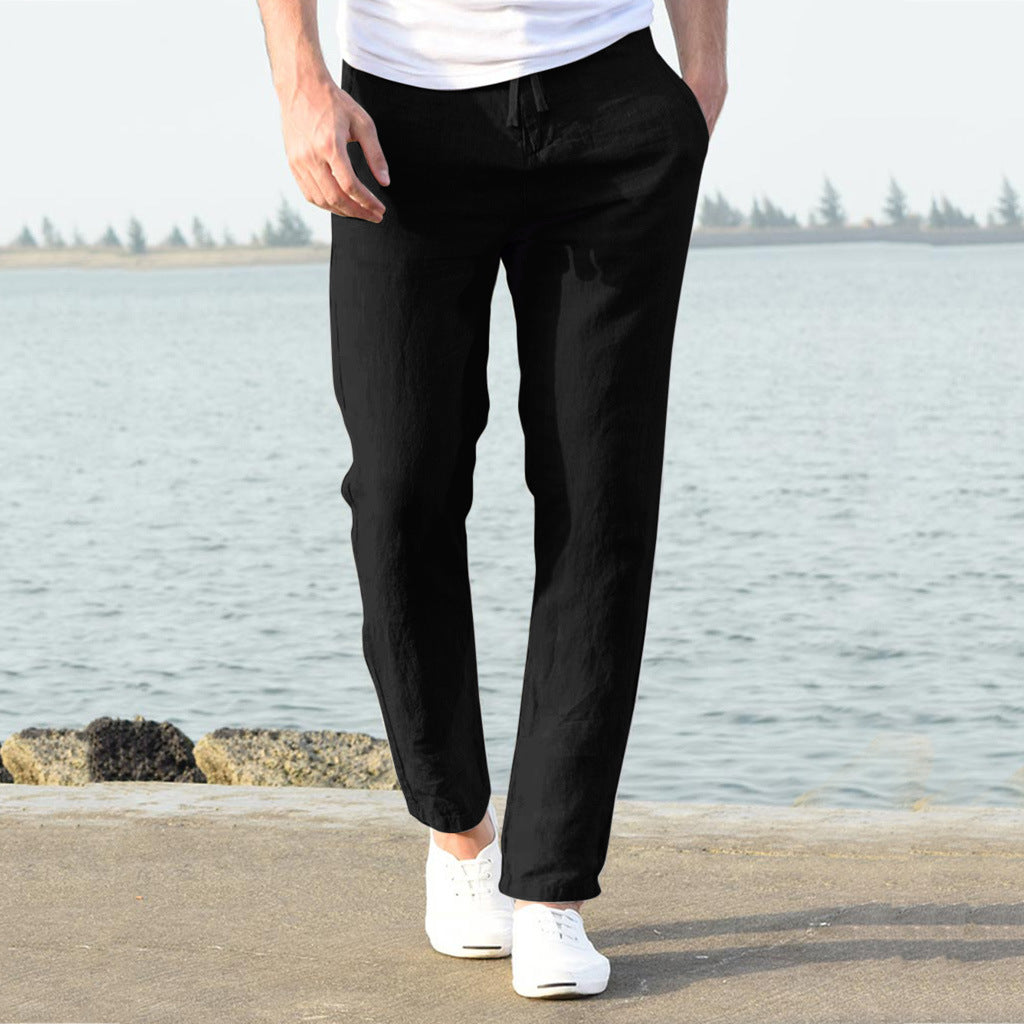 Casual linen pants for men with elastic waistband and side pockets Lune London