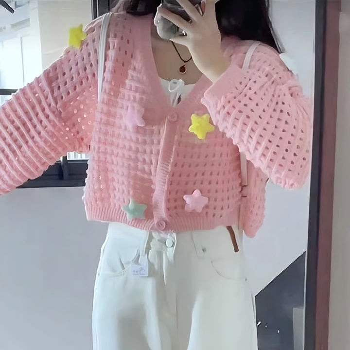 Casual knit sweater for women with colorful appliqués Lune London