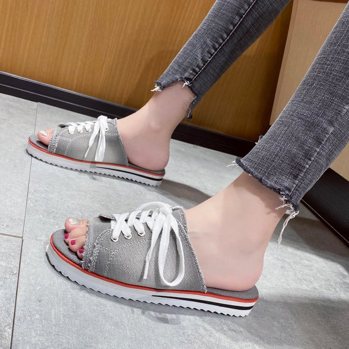 Casual slip-on sneakers for women with trendy denim and practical lacing Lune London