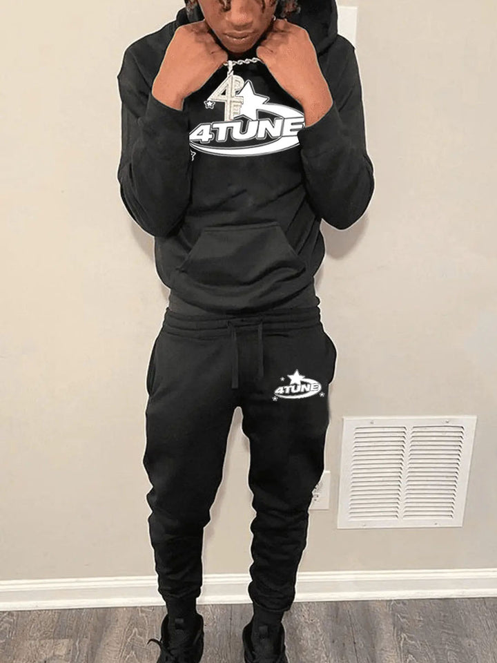 Men's Sports Hoodie and Jogging Pants Set with Creative Logo Print Lune London