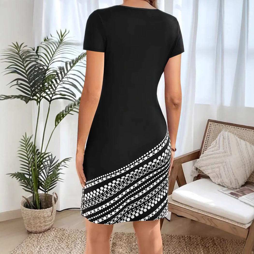 Fitted short dress for women with graphic design and round neck Lune London