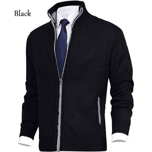 Men's knit jacket with stand-up collar and innovative zipper Lune London