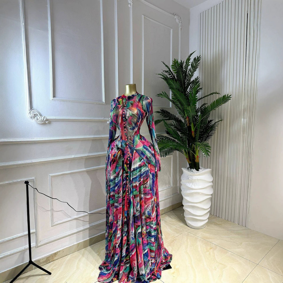 Women Elegant Maxi Dress with Textured Graphic Design Lune London