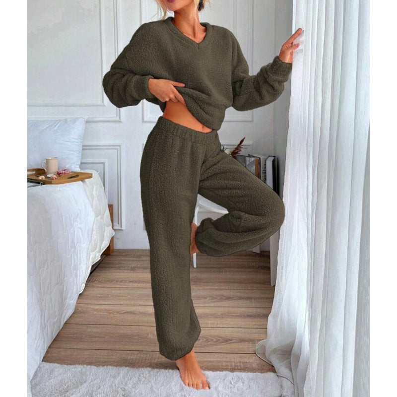 Ladies Cozy Fleece Lounge Set with Elastic Waist Lune London