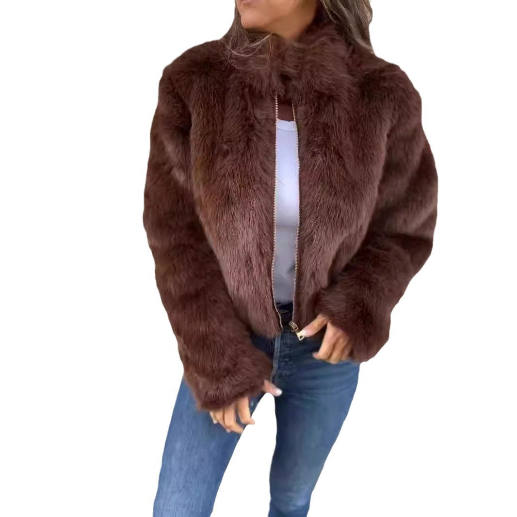 Ladies comfortable fleece jacket with high collar and zipper Lune London