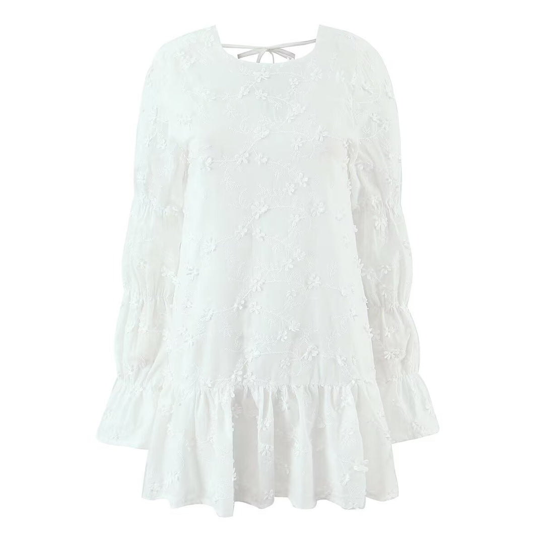 Airy summer dress for women with floral embroidery design and voluminous sleeves Lune London