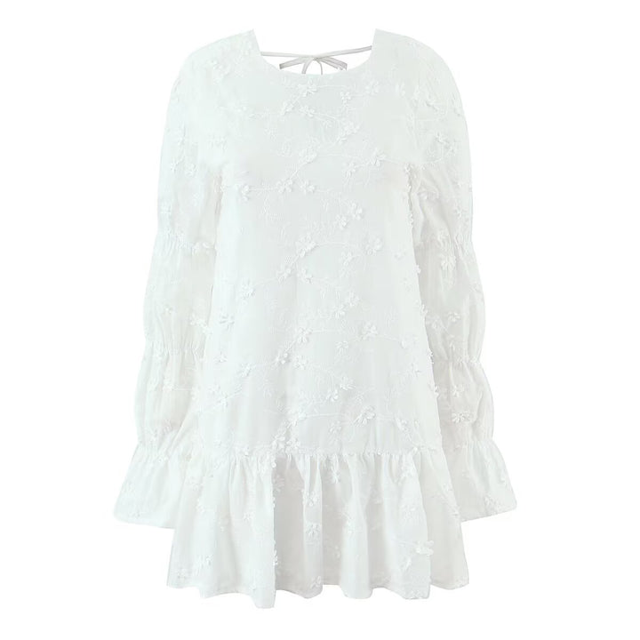 Airy summer dress for women with floral embroidery design and voluminous sleeves Lune London