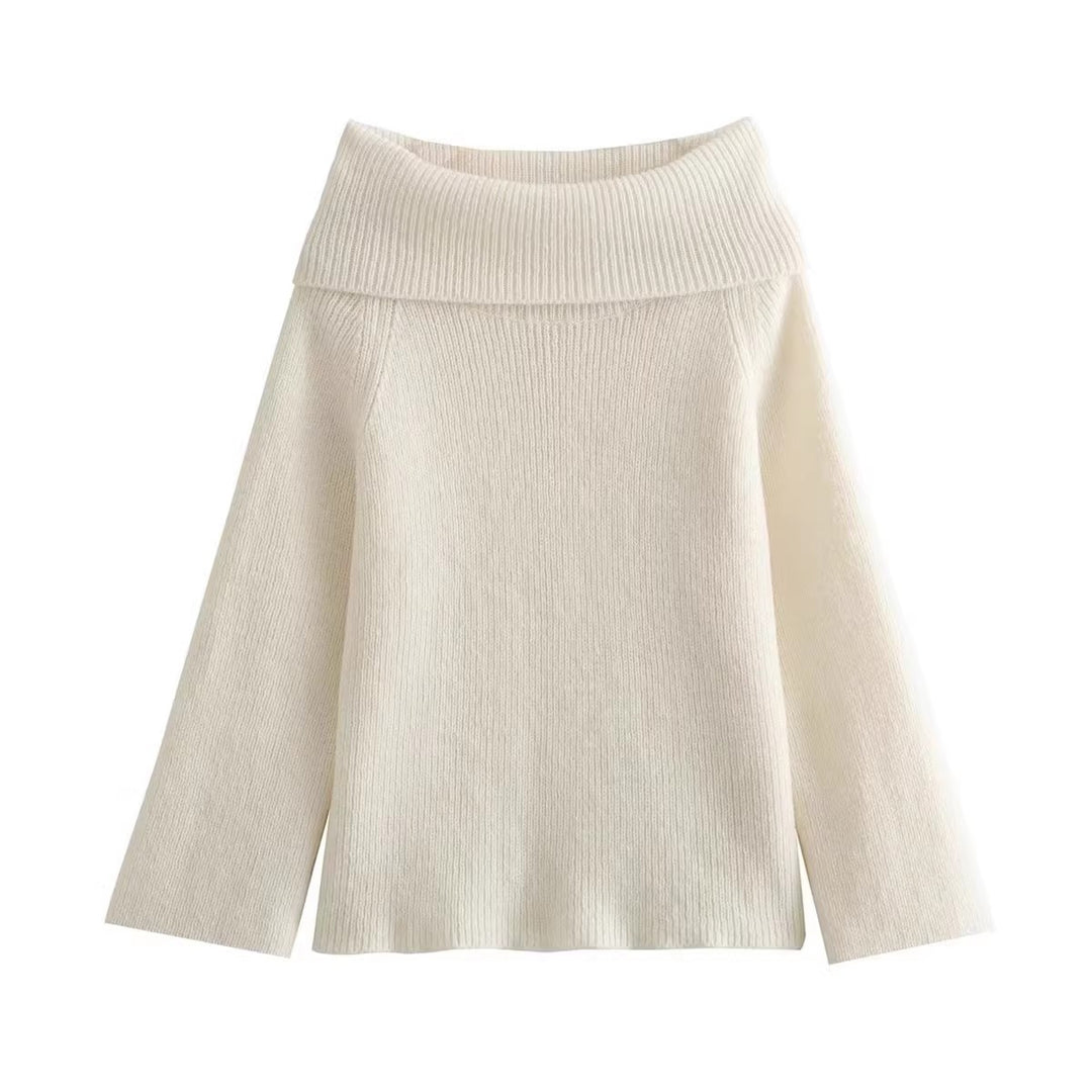 Elegant knitted sweater for women with wide turtleneck Lune London