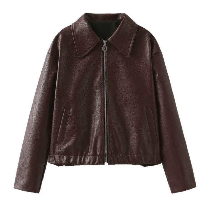 Synthetic leather jacket for women with understated elegance and practical pockets Lune London