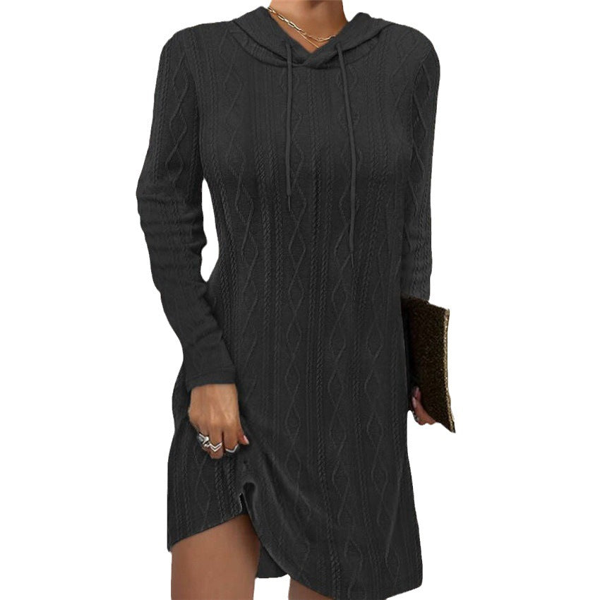 Knitted dress for women with hood and fine cable pattern Lune London