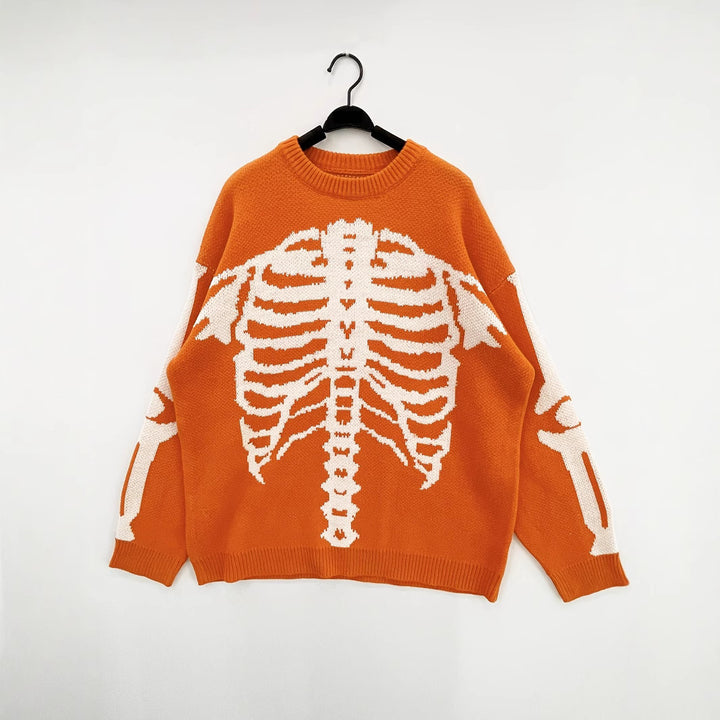 Ladies Oversized Sweater with Chic Skeleton Print and Style