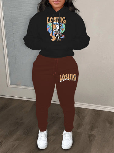 Hoodie and jogger pants set for women with creative bear pattern and modern cut Lune London