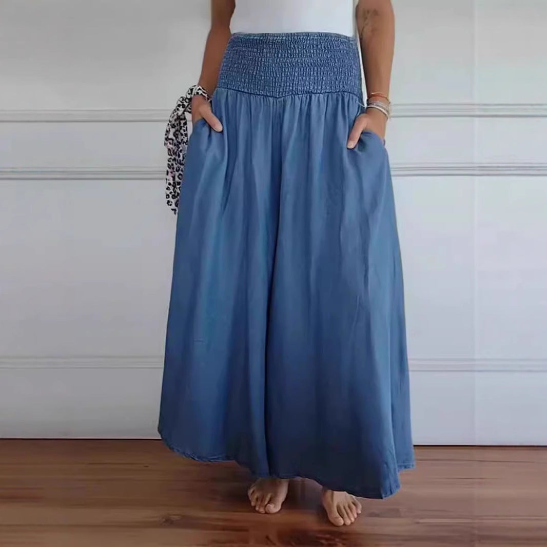 Wide cotton pants for women with elastic waistband and practical pockets Lune London