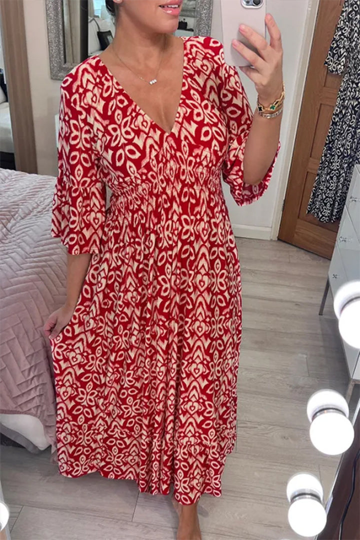 Maxi dress for women with V-neck and striking floral pattern Lune London