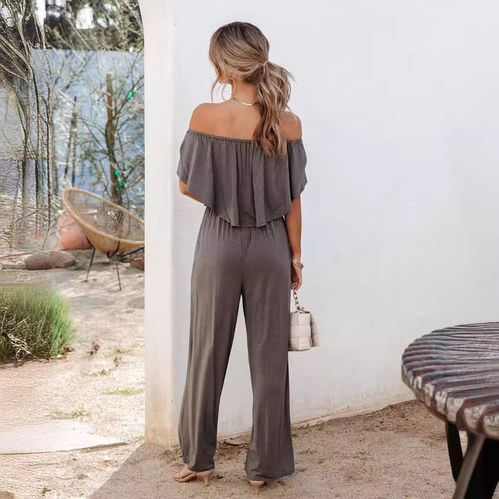 Off-shoulder jumpsuit for women with wide legs and elastic waist Lune London