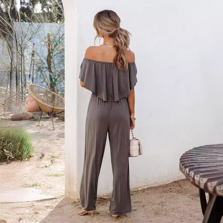 Off-shoulder jumpsuit for women with wide legs and elastic waist Lune London