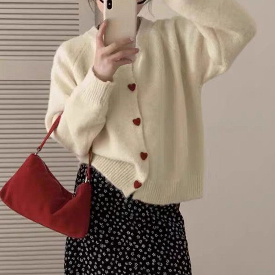 Ladies soft knit pullover with heart-shaped buttons Lune London