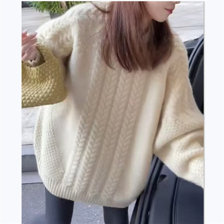 Chunky knit sweater for women with trendy cable patterns and dropped shoulders Lune London