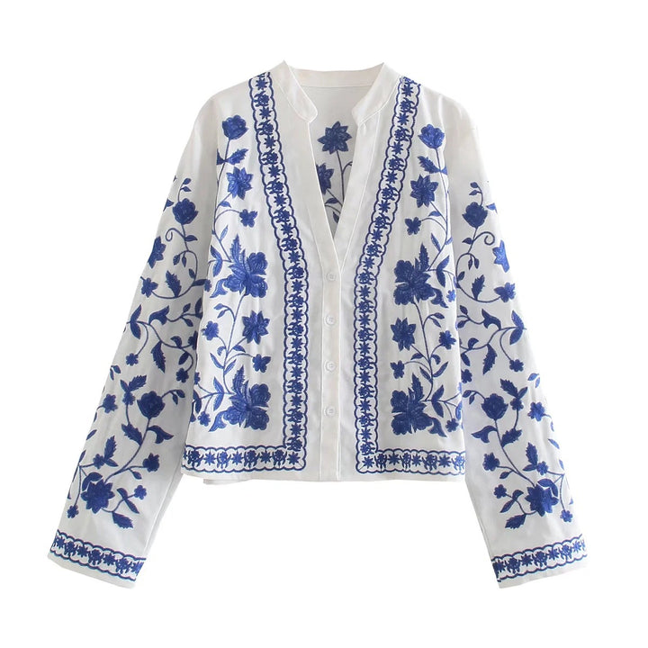 Women's knitted blouse with floral design and button details Lune London