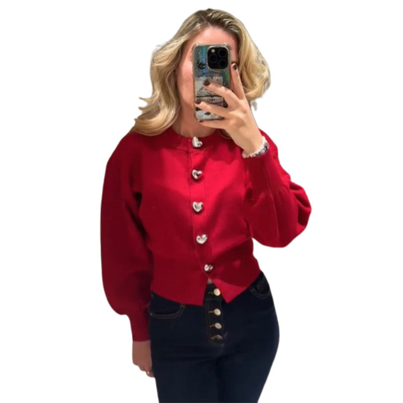 Sweater for women with heart-shaped buttons and puff sleeves Lune London