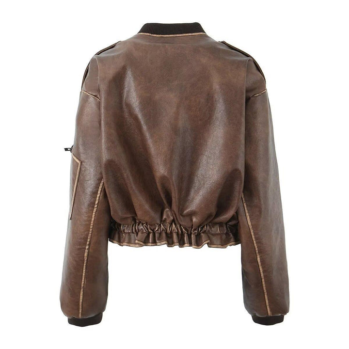Biker jacket in faux leather for women with elegant striped details Lune London