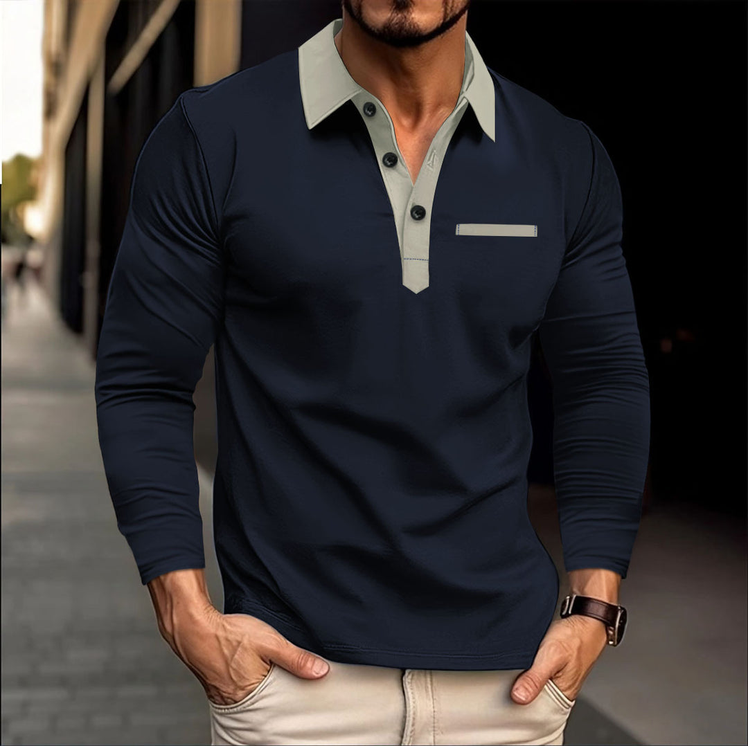 Men's long sleeve polo shirt with trendy Lune London collar