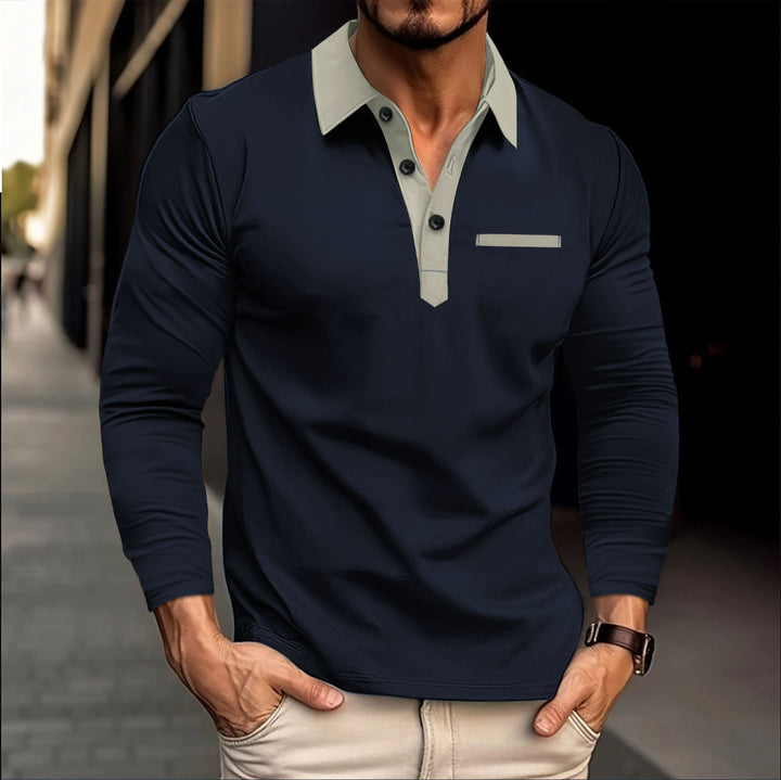 Men's long sleeve polo shirt with trendy Lune London collar