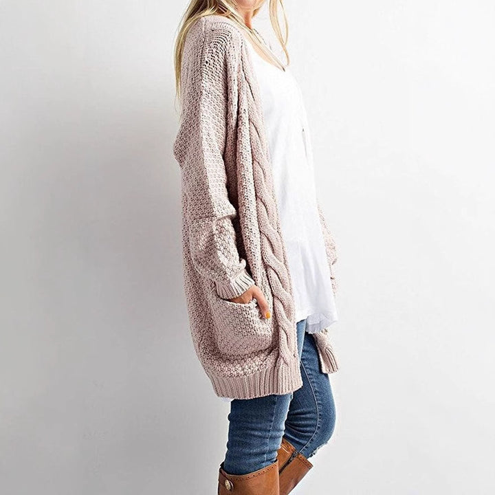 Ladies chunky cardigan with open front and practical pockets Lune London