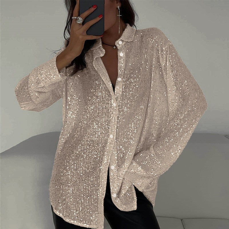 Women's Glittering Oversized Shirt Blouse Lune London