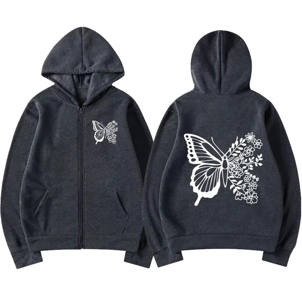 Haut à capuche pour femmes avec motif de papillon floral et poche kangourou pratique Chic & Stil