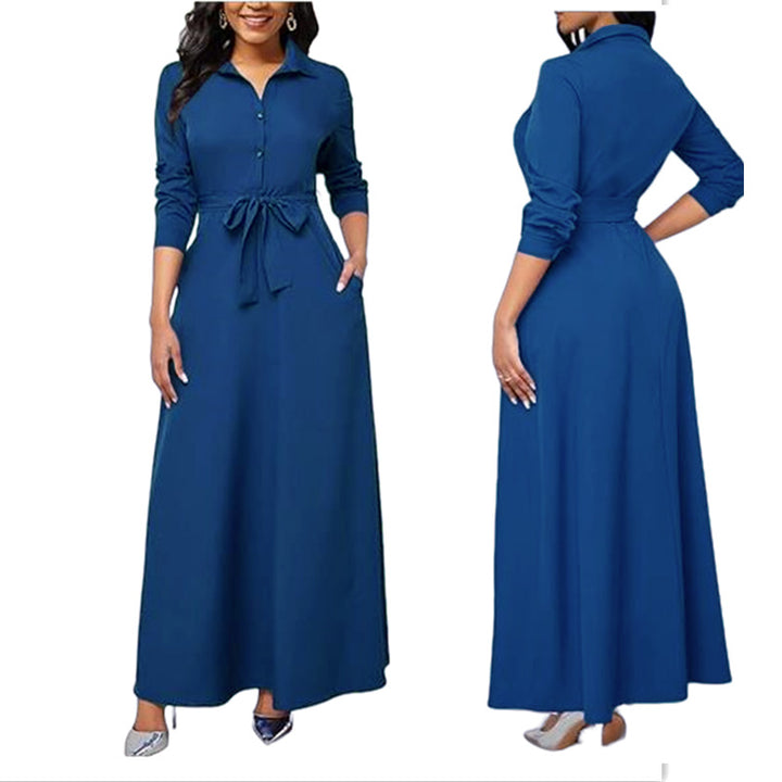 Maxi dress for women with chic shirt collar and belt at the waist Lune London