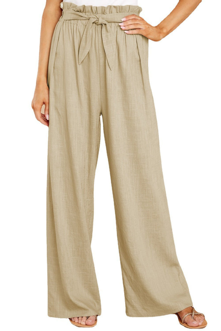 High-waisted linen pants for women with a tie belt Lune London