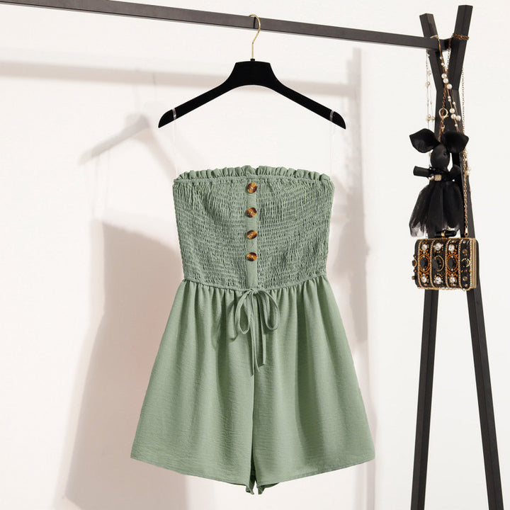 Dress jumpsuit for women with a waist accentuated by buttons and elastic top Lune London