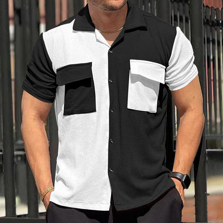 Trendy short-sleeved shirt for men with textured design and two practical chest pockets Lune London