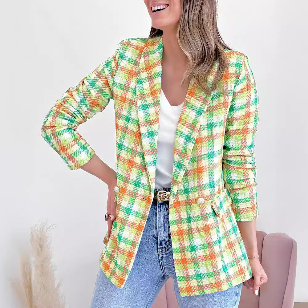 Double-breasted checked jacket for women Lune London