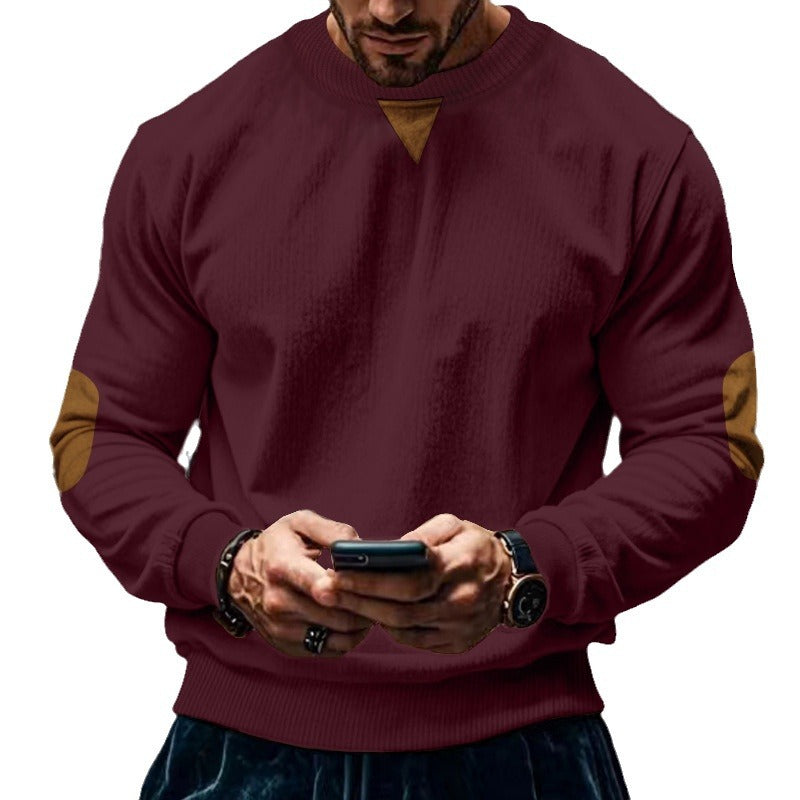 Men's comfortable round neck sweater with elbow patches Lune London
