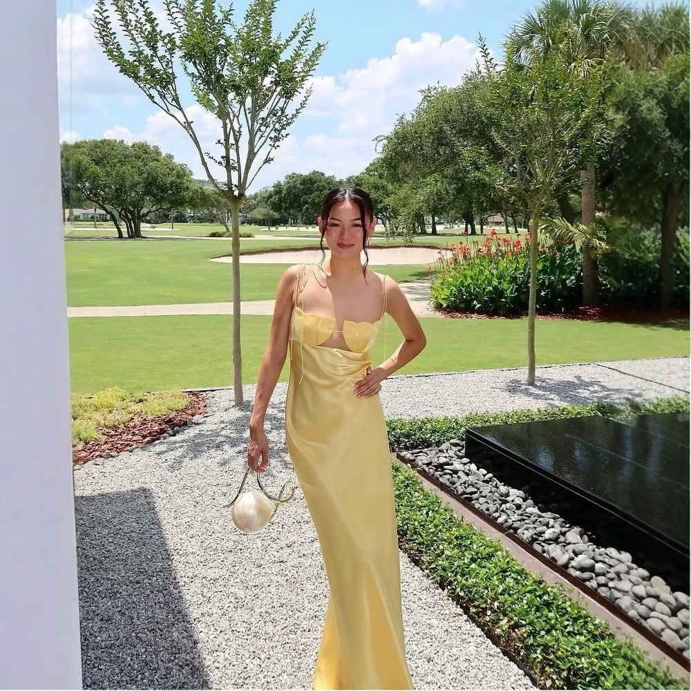 Maxi dress for women with adjustable spaghetti straps and elegant cut Lune London